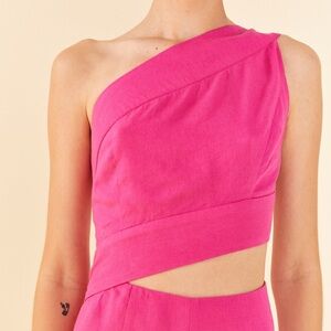 NWOT farm rio one shoulder pink jumpsuit